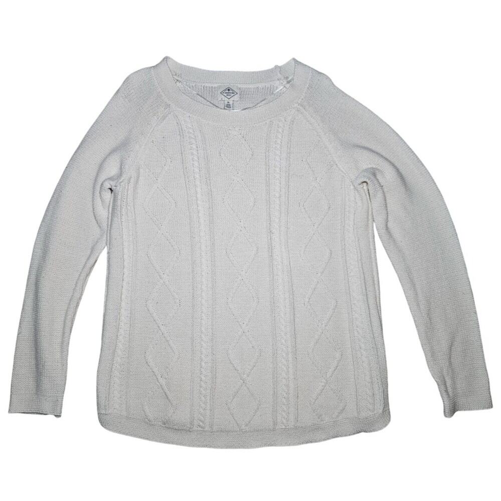 St Johns Bay Womens XL Fisherman Sweater Cream Cable Knit Cozy Chunky Nautical
